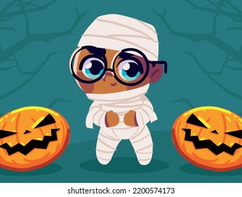 boy with mummy costume, halloween party