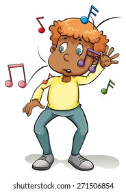 Boy with music note around his face