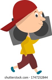 Niño con reproductor de música , ilustración, vector sobre fondo blanco
