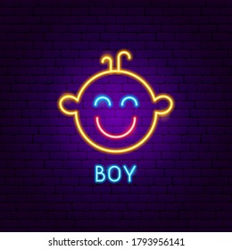Etiqueta de Neon de Boy. Ilustración vectorial de la promoción de los niños.