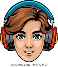 Boy nerd head with headphone isolated cartoon character illustration