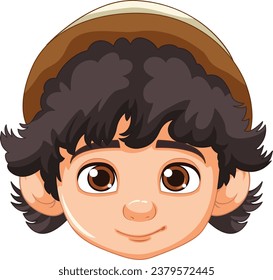 A boy with a neutral facial expression wearing a beanie hat in a vector cartoon illustration