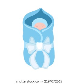 It's a boy. Newborn boy in blue envelope. Clipart for cards, invitations. Vector flat illustration, cartoon style.