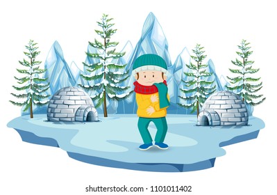 A Boy at North Pole illustration