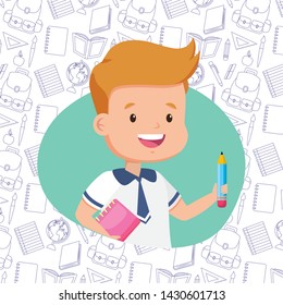 boy with notebook and pencil back to school vector illustration