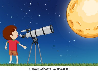 A Boy Observing the Moon illustration