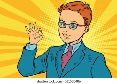 Boy OK gesture. Pop art retro vector illustration