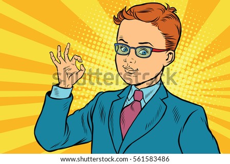 Boy OK gesture. Pop art retro vector illustration