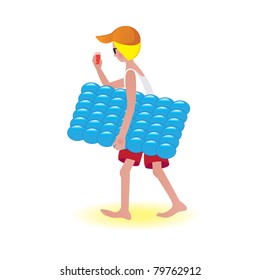 Boy on air mattress. Illustration on white background