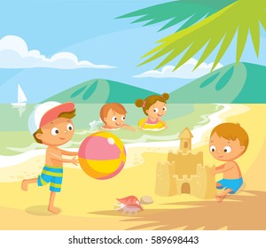 4,937 Beach scene children playing Images, Stock Photos & Vectors ...