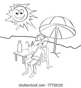 The boy on the beach. Outline illustration