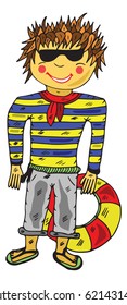 boy on the beach vector illustration