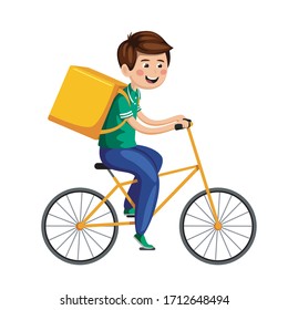 a boy on a Bicycle from the delivery service goes to deliver an order, it can be food, groceries or any other product