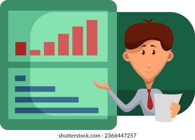 Niño en una gran empresa, ilustración, vector sobre fondo blanco.