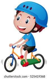 Boy On Bike Wearing Blue Helmet Illustration