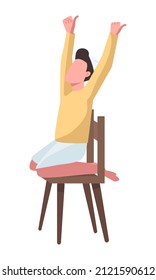 Junge auf Stuhl halbflache Farbe Vektorgrafik. Sitzungsfigur. Vollständige Körperperson auf Weiß. Teenager reproduziert einfache Cartoon-Style-Illustration für Web-Grafik-Design und Animation