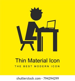 Boy on computer bright yellow material minimal icon or logo design