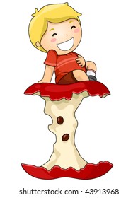 Boy on Eaten Apple - Vector