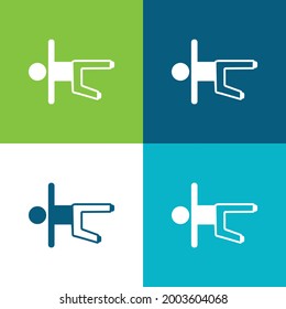 Boy On Floor Stretching Leg And Arms Flat four color minimal icon set