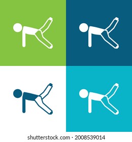 Boy On Floor Stretching Leg Flat four color minimal icon set