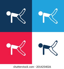 Boy On Floor Stretching Leg Blau und Rot vier Farbe minimale Icon Set