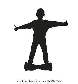 Boy on gyroscooter. Vector silhouette isolated on white background.