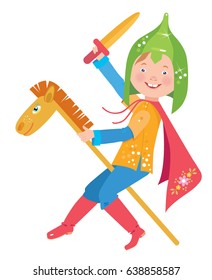 Boy on horseback on white background