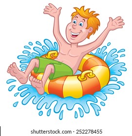 Boy On An Inner-tube In Water