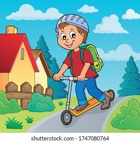 Boy on kick Scooter Thema Bild 2 - eps10 Vektorgrafik.