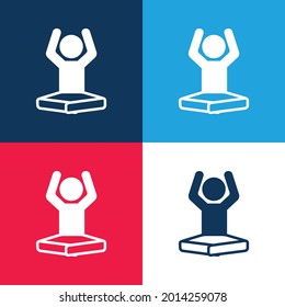 Boy On Lotus Position Flexing Arms blue and red four color minimal icon set