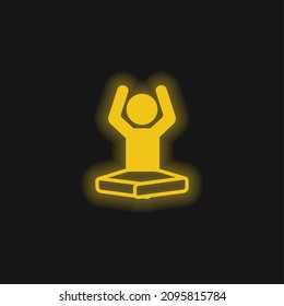 Boy On Lotus Position Flexing Arms yellow glowing neon icon