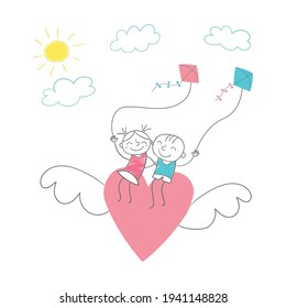 A boy on love is a girl flying a kite is an excellent illustration