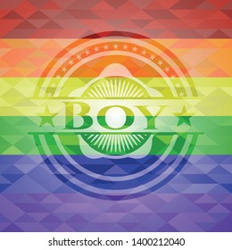 Boy on mosaic background with the colors of the LGBT flag