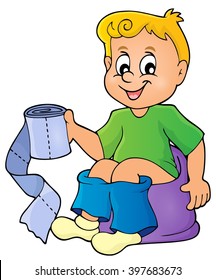 Boy on potty theme image 1 - eps10 vector illustration.