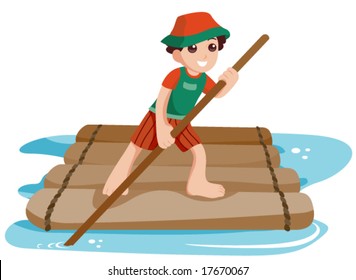 Boy on Raft - Vector
