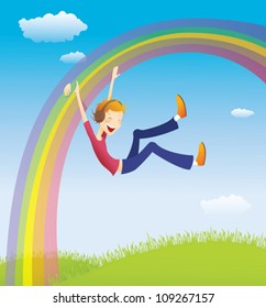Boy on the rainbow. Contains transparent objects used for face and rainbow drawing