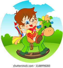 Boy on a Rocking Horse - Vector