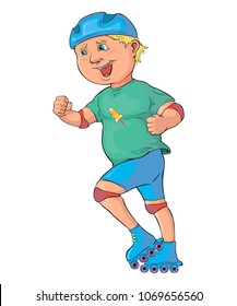 boy on rollers, funny cartoon vector illustration