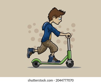 Boy on Scooter moving vector illustrator