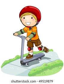 Boy on Scooter in the Park - Vector