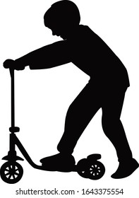 a boy on scooter silhouette vector