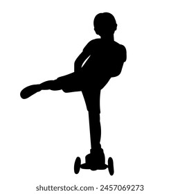 boy on a scooter silhouette on a white background vector