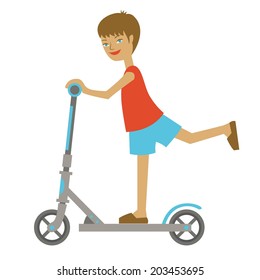 Boy on the scooter. Vector illustration.