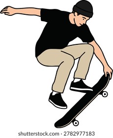 a boy on a skate bard dong tricky stunt in vector illustration color mode