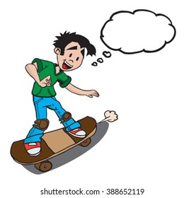 Schlittschuh-Junge mit Gedankenblasenkartoon
