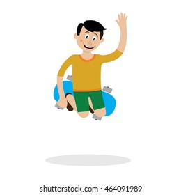 a boy on a skateboard doing a cool trick. vector illustration of cartoon