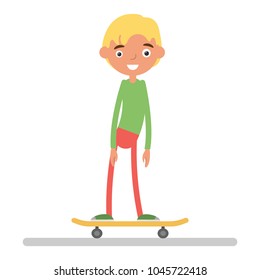 The boy on skateboard, flat vector
