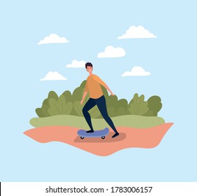 boy on skateboard at park design, Outdoor activity and season theme Vector illustration