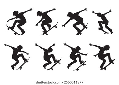 Boy on Skateboard silhouette vector illustration