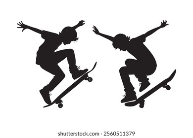 Boy on Skateboard silhouette vector illustration